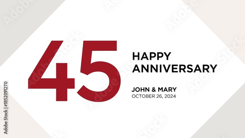 45th Happy Anniversary Celebration Text Design for John and Mary on a Bright Studio Background