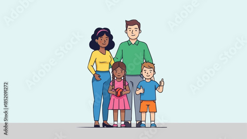 Happy Family with Two Children Standing.