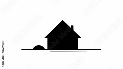 Simple House Silhouette with Chimney Illustration.