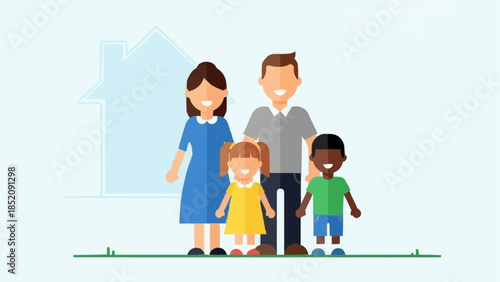 Happy Family Standing Together Illustration.