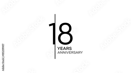 Simple Black 18 Years Anniversary Text on an Isolated White Background.