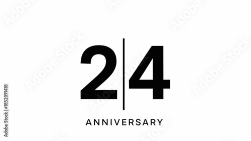 Minimalist Black 24 Years Anniversary Logo on an Isolated White Background.