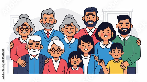 Diverse Cartoon Family Members Standing Together.