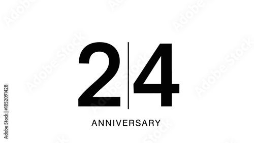 Clean Black 24 Years Anniversary Design on an Isolated White Background.
