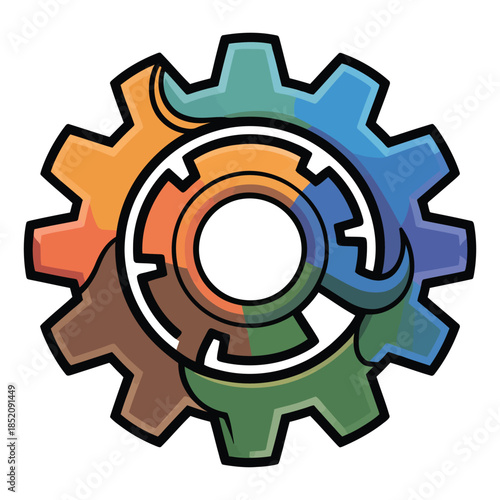 Modern Cogwheel Design Featuring Intricate Gears and a Variety of Colors Creating a Visually Appealing Mechanical Element of Engineering and Design