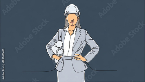 Confident female engineer holding camera lenses against dark background