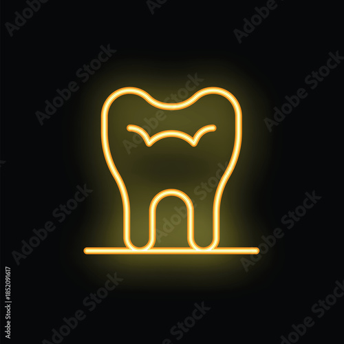 Neon yellow tooth glowing on a black background, perfect for any dentist or dental practice