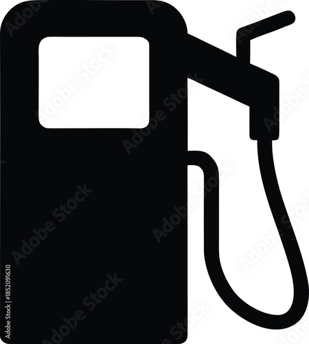 Black silhouette of a gas pump nozzle with a drop of fuel falling vector illustration. Black gas station pump and canopy silhouette vector