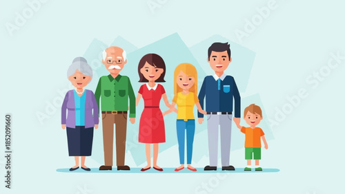 Diverse Cartoon Family Standing Together.