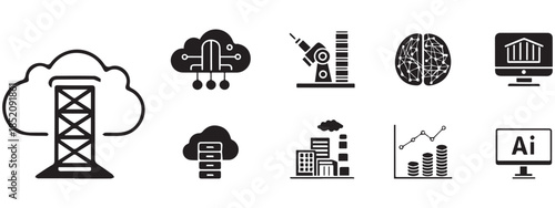 AI, Cloud & Data Icons – Modern Tech Vector Set