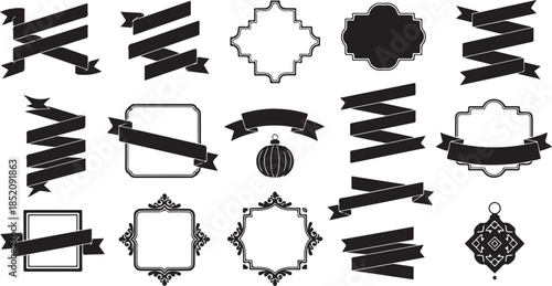Black ribbon banners and ornate frames set