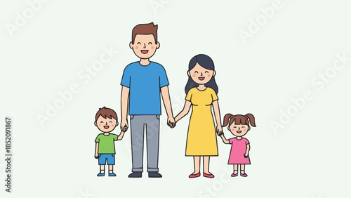 Happy Family with Two Children Standing.