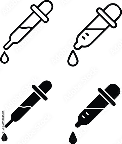 Medical Eye Dropper Laboratory Pipette Liquid Measuring Tool Design Collection Vector Silhouette and Pictogram Icon Set.eps