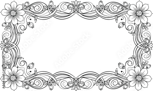 Elegant, rectangular, floral, frame, set, ornate, decorative, border, collection, Victorian, style, filigree, design, elements, luxury, wedding, invitation, ornament, banner, vector.