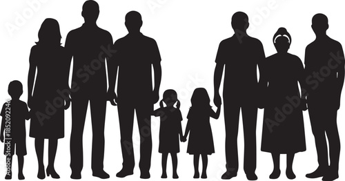 Diverse family silhouettes standing together generations love unity celebration togetherness joyful gathering