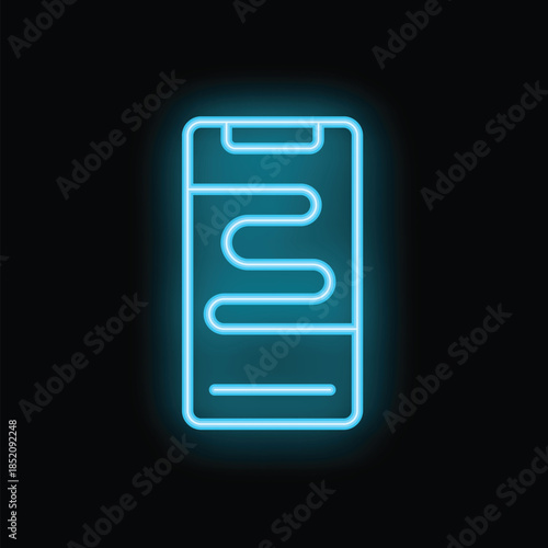 Neon blue smartphone showing a mobile game interface on a black background