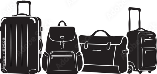 Collection of various travel bags and luggage in a clean silhouette style for your journey