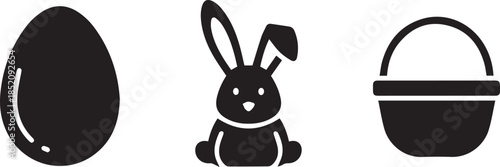Simple easter icons silhouette egg bunny and basket festive holiday symbols isolated