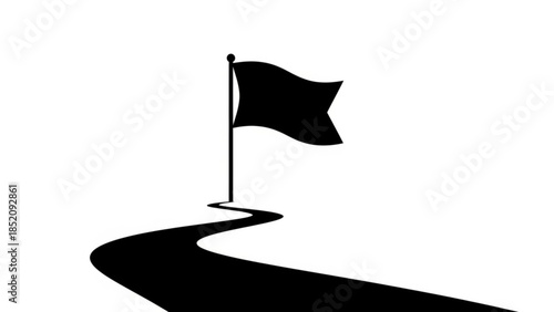 Black flag on a pole at the end of a winding path