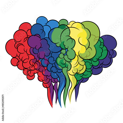 Colorful smoke cloud in vibrant shades of red, blue, and green  