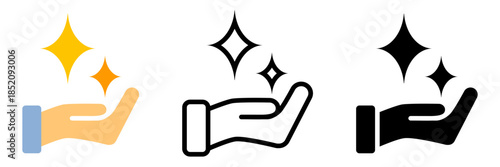 キラキラをのせた手のアイコンセット/Sparkle on Hand Icon Set