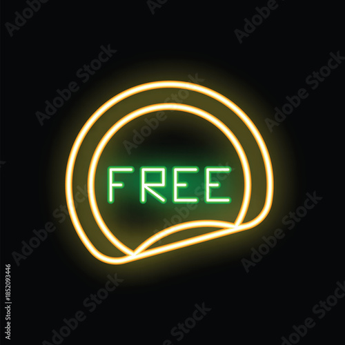 Glowing neon sign displaying the word free in green, encased within a vibrant yellow border against a dark backdrop