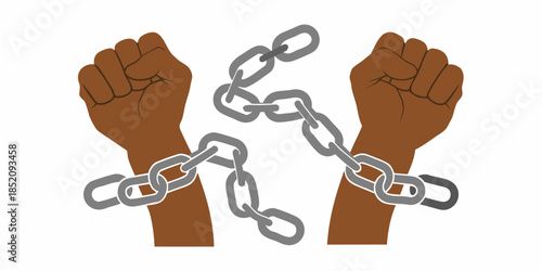 Breaking the chains hands rising in a symbol of liberation