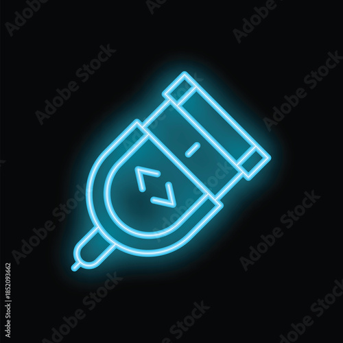 Blue neon icon of usb flash drive glowing on dark background, great for technology or computing concept