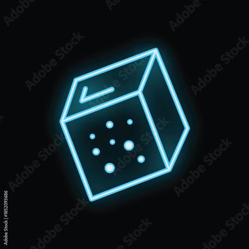 Neon blue voting box glowing on black background symbolizing elections, democracy and civic duty