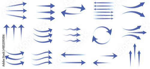 Blue Gradient Arrow Icons Set – Directional Flow Arrows for Infographics, UI, Navigation and Data Visualization