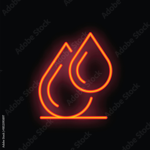 Two water drops glowing with red neon light on a black background, perfect for any project needing a simple yet eye catching graphic