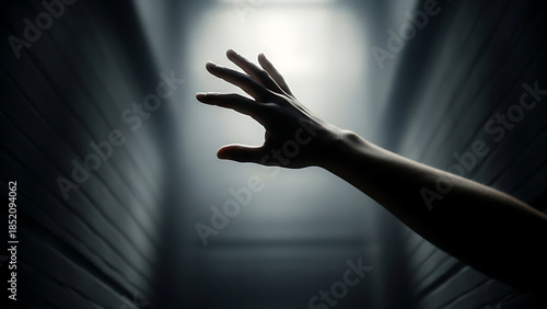 Reaching Out in the Dark A Hand Emerging from Shadows in Dramatic Lighting