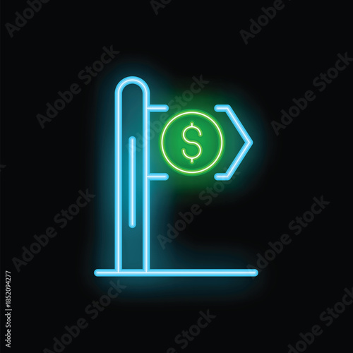 Neon signpost with dollar sign glowing green showing the way to make money