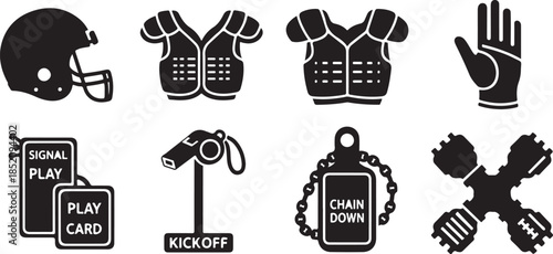 American football equipment icons set