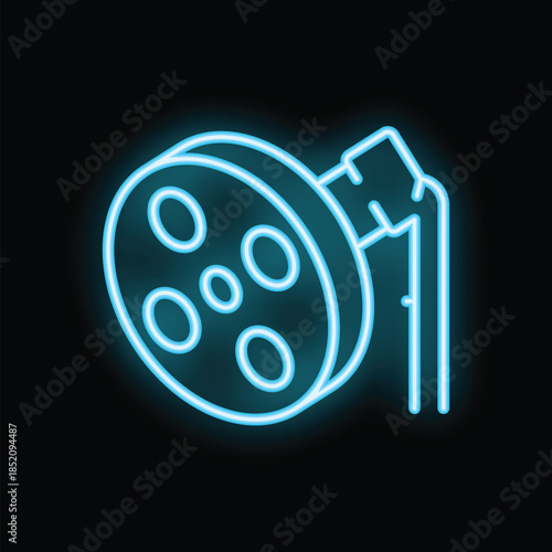 Neon icon of a surgical lamp hanging, emitting a bright blue glow