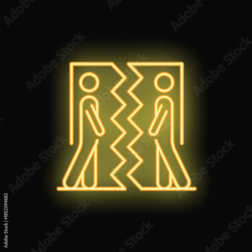 Neon sign illustrating two businessmen walking away from each other on a black background