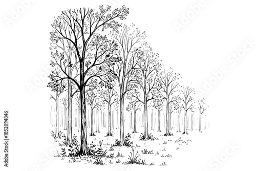 black and white tree,
Minimal CAD Tree Line Drawings – Side View Wetland & Forest Section Set for Landscape Design