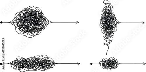Illustration showing the contrast between a complex and chaotic path versus a simple and direct route, representing problem-solving and decision-making processes