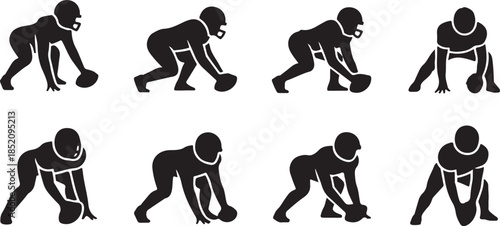 Football player stance icon set