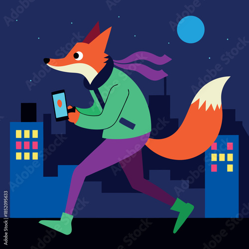 A slick-fox-with-a-digital-scroll wearing-a-neon. 
