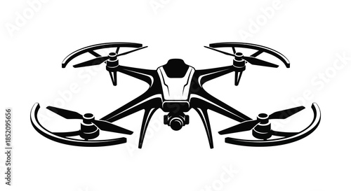 Detailed rendering of a modern drone with four rotors a black and white silhouette