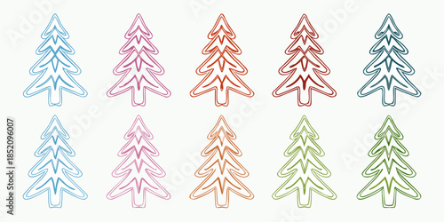 A collection of colorful sketched christmas trees in a grid arrangement