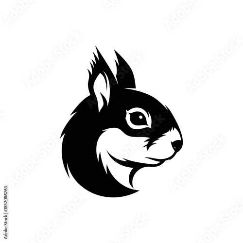 Black and White Squirrel Head Illustration.