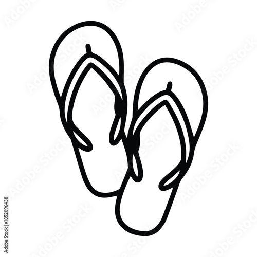 Pair of outline flip flops or thongs in simple line art style vector illustration isolated on white background summer footwear design element