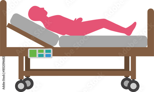 Hospital, bed, patient, lying, medical, care, concept, illustration, healthcare, treatment, recovery, clinic, equipment, adjustable, hospitalization, nursing, ward, emergency, support, modern,