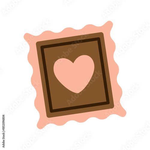 Vector postage stamp with pink heart and wavy edge. Cute mail detail for love letter, romantic post, Valentines Day card or postal decoration in flat style.