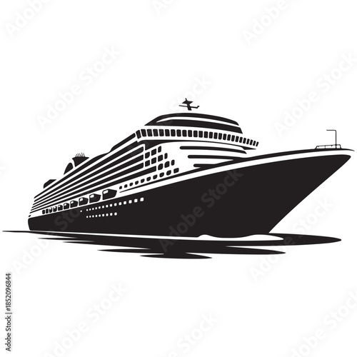 A big luxury cruise ship passenger liner and nautical vessel isolated on white for summer travel and ocean vacation transportation on the sea.