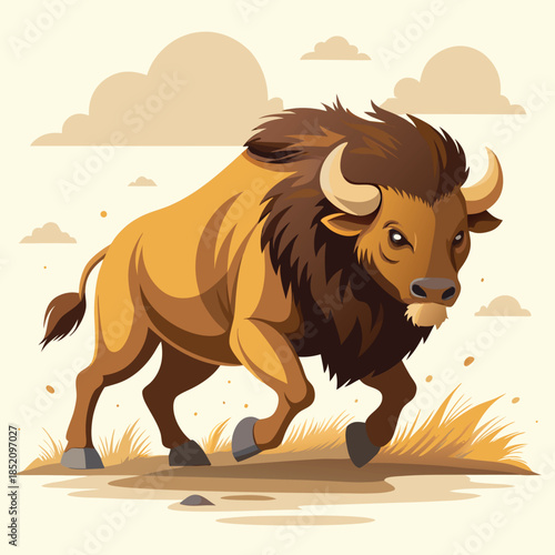 Bison-side-view-running-raising-dust 