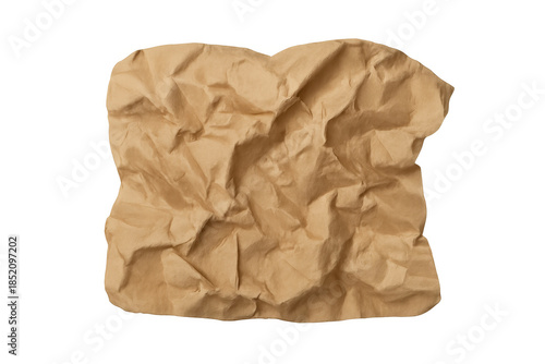 Crumpled brown paper featuring a wrinkled texture and natural creased surface, perfect for background use. Transparent background