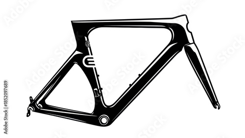 Sleek Black Carbon Fiber Bicycle Frame and Fork.